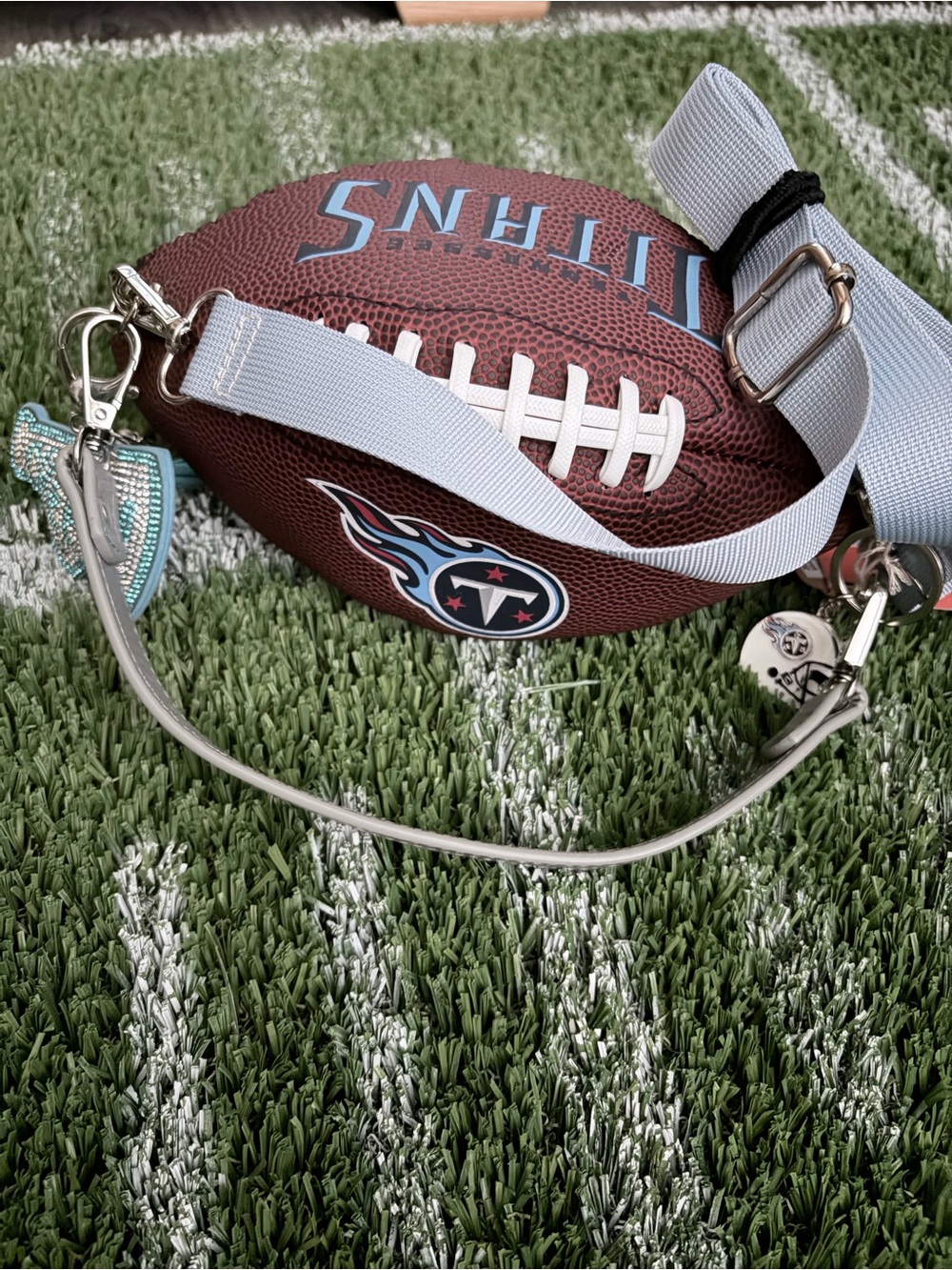 Tennessee Titans Mini Football Crossbody Bag - Brown & Light Blue